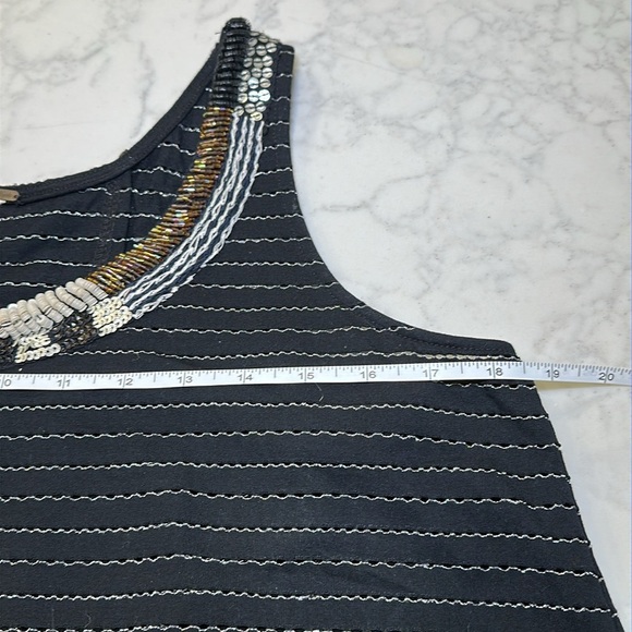 Free People Aztec Louie Beaded Tank Split Back Metallic Black Size Small Medium - Picture 8 of 9